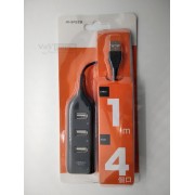 USB-хаб XD4 Hi Speed USB 2.0 чорний 4 порти з кабелем 40 см (XD4B)