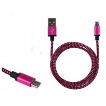 Кабель Zha micro USB ткань, плетенный розовый Кабель Zha micro USB ткань, плетенный розовый