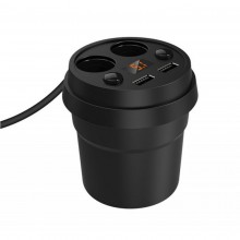 Разветвитель прикуривателя 12/24V (на 2 выхода + 2 USB) KONNWEI черный